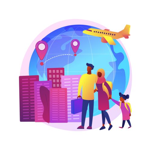 Immigration abstract concept vector illustration. Immigration abstract concept vector illustration. International movement of people, residence permit, working visa, boarding control, sign documents, passport, green card abstract metaphor.